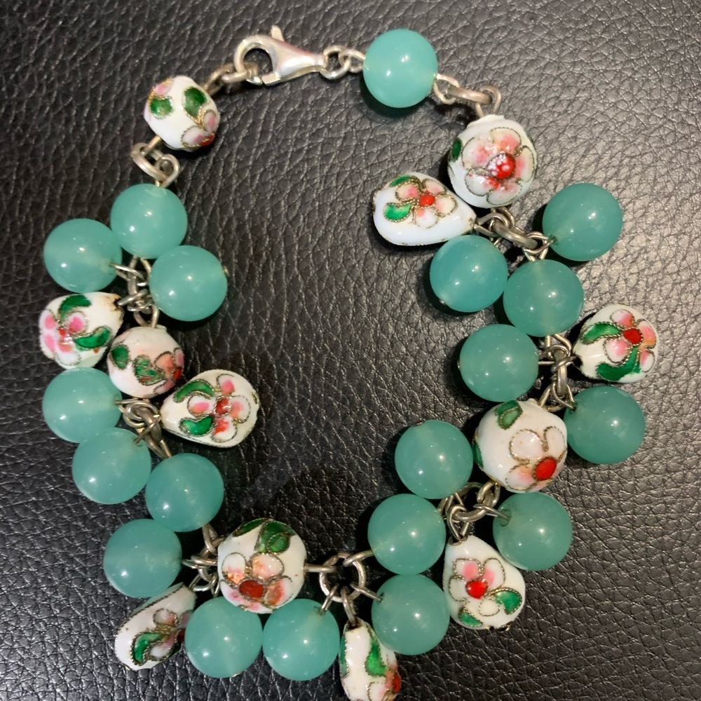 vintage sterling silver floral cloisonné Bracelet #219